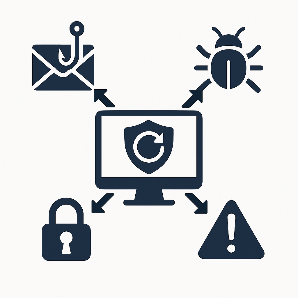 Diagram showing how Reboot Restore Enterprise protects against initial compromise cyberattacks by restoring systems on reboot.