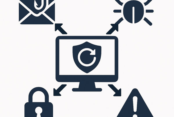 Diagram showing how Reboot Restore Enterprise protects against initial compromise cyberattacks by restoring systems on reboot.